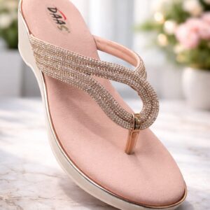 Women’s Elegant Rose Gold Wedge Sandals with Rhinestone Strap