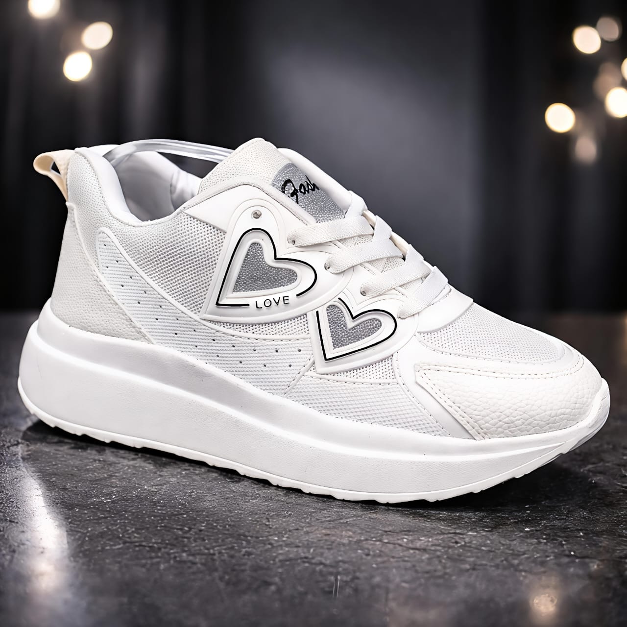 shoes White women platform sneakers with heart love design